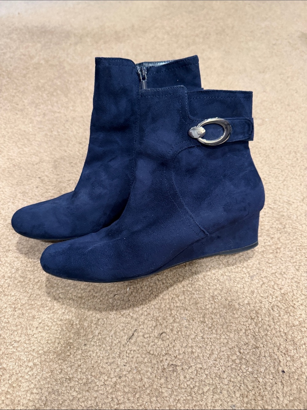 Impo Navy Suede Ankle Boots with Decorative Side Buckle - Picture 2 of 5